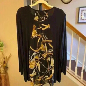 Cyrus Top Black Abstract Print Chiffon Back Lined Tunic. Size 3X